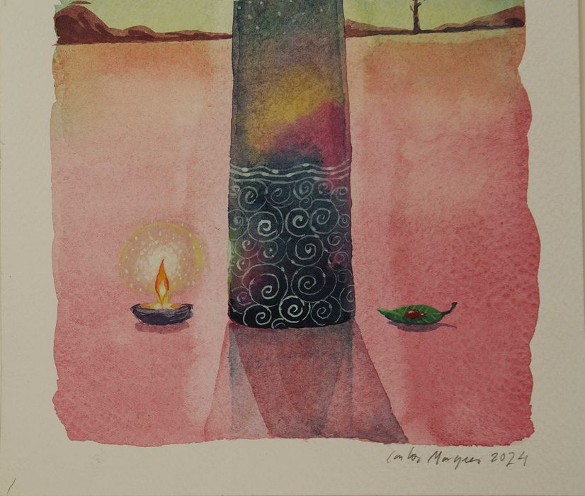 Aguarela original de Carlos Marques. Fantasia, surreal, neopagão,