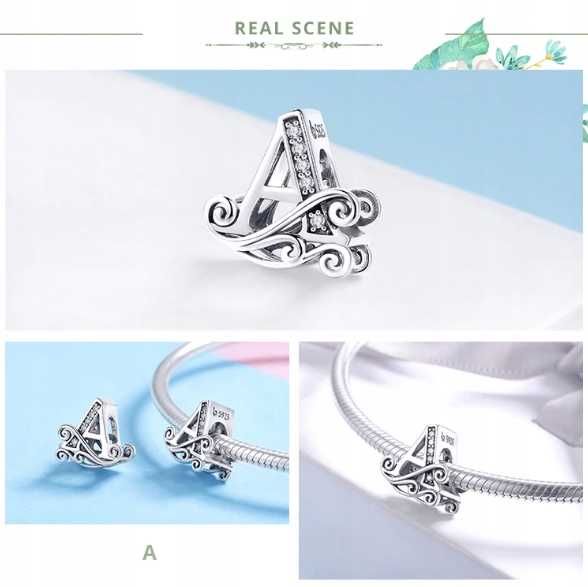 8 szt Zawieszka Charms Literka A Litera Alfabet Srebro