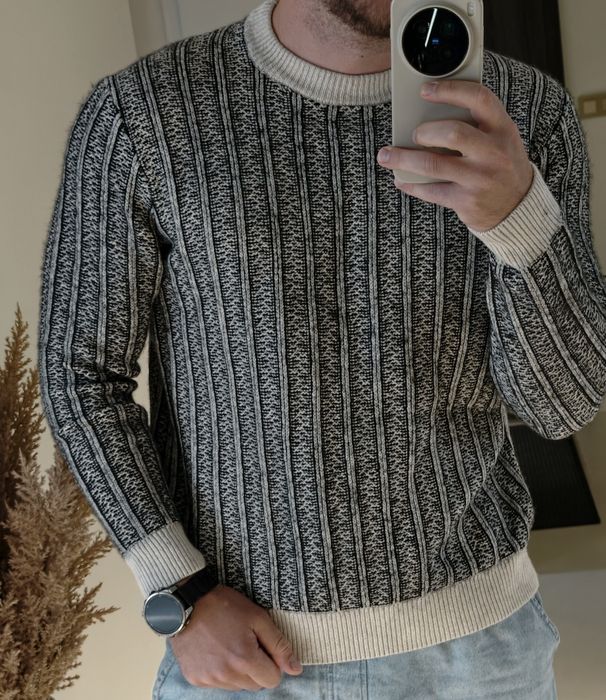 Sweter męski Ted Baker 3 M w pasy strukturalny premium bawełna wełna casual