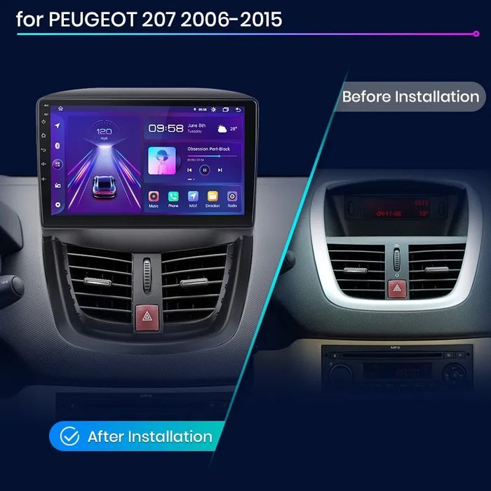 Rádio 9" android Peugeot 206+ e 207 de 2006 a 2015 CARPLAY GPS Novo