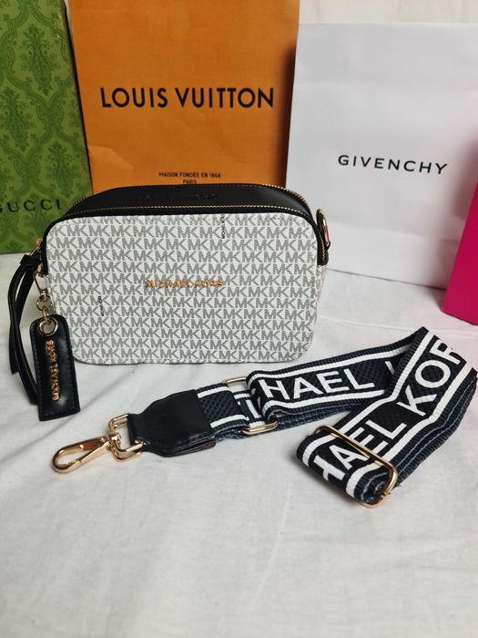 Torebka torba Michael Kors kuferek biala monogram damski