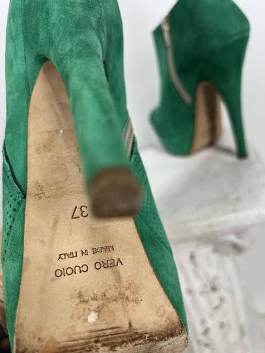 Zielone botki zamszowe na platformie high heels