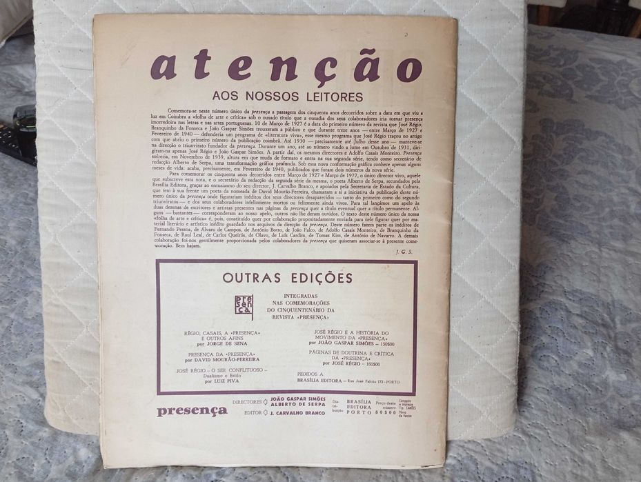 Revista Presença única de 1977. Inéditos, Pessoa, Botto e outros