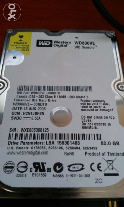 Disco rigido 2.5" Western Digital 80Gb em caixa Sony Vaio