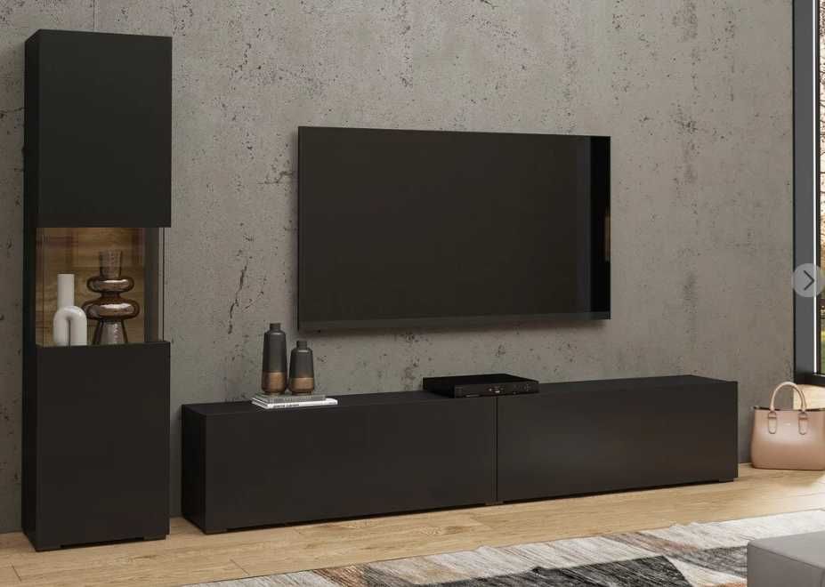 Conjunto móveis de TV para sala de estar Revmiru 105 (Preto + Carvalho wotan)