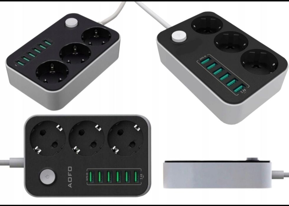 Listwa Zasilająca Przedłużacz 6 USB 3 Gniazda