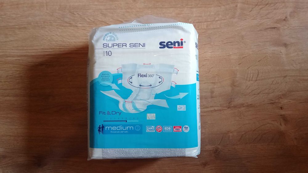 Pieluchomajtki dla dorosłych SUPER SENI Medium – 10 szt, nowe