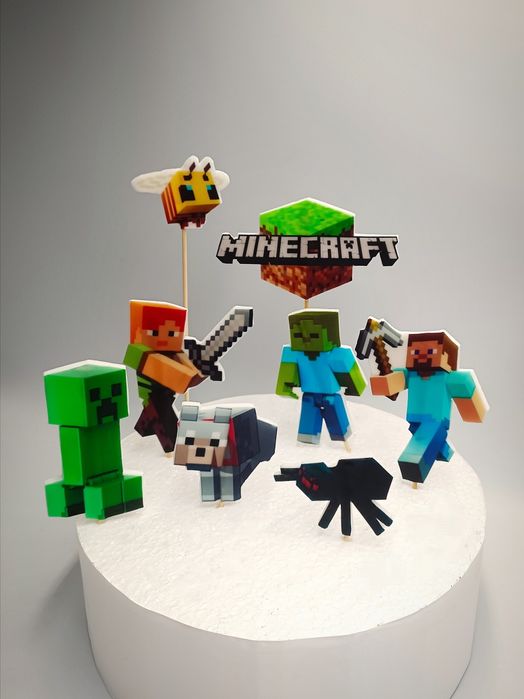 Figurki z masy cukrowej 2D Minecraft Toppery na tort Duże elementy