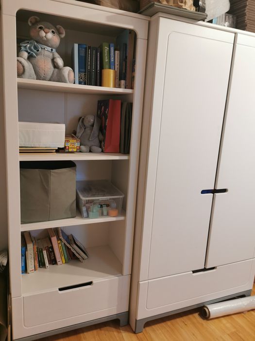 Regał Pinio Mini z szuflada dla dzieci na zabawki kolor biało szary