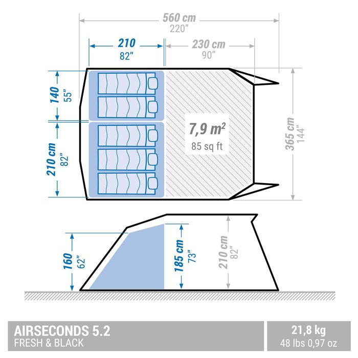 Tenda de Campismo Insuflável Air Seconds 5.2 Fresh & Black, 5