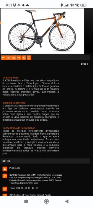 KTM Revelator 5000 - Bicicleta estrada em Carbono