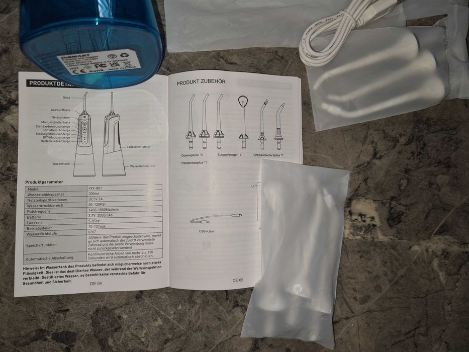 IRYGAToR ma 4 tryby mycia zębów 300ml + 6 różnych dysz końcówek