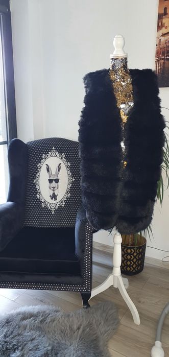 Kamizelka futerko bezrękawnik rozmiar L XL 40 42 czarne sztuczne