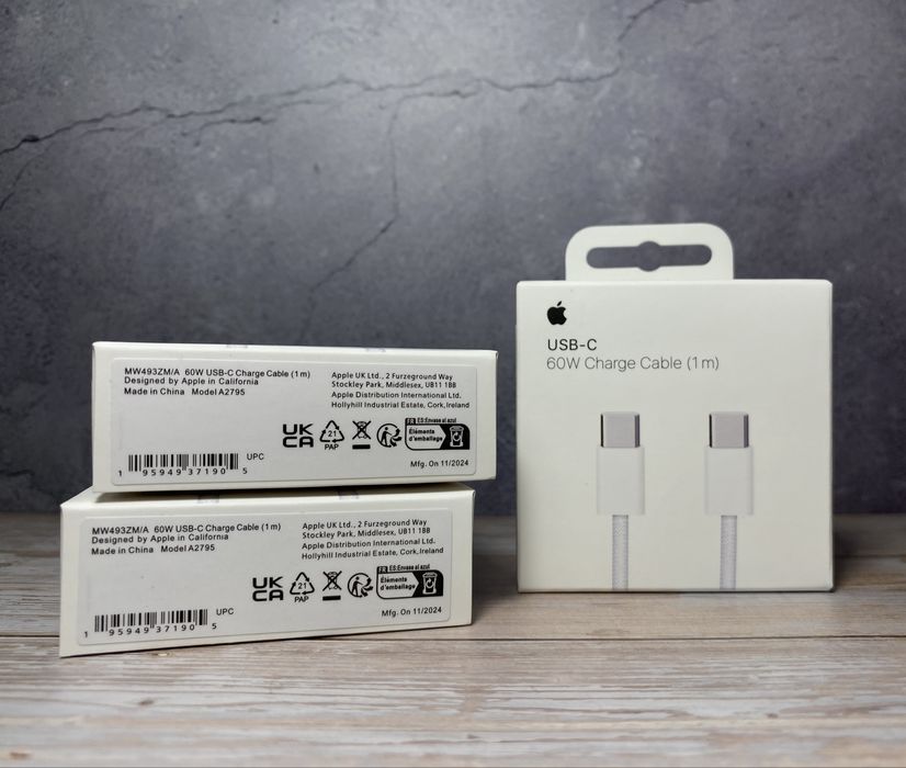 Оригиналный кабель для iPhone, 15/16/17/18, USB-C 60W, Плетений кабель Айфон