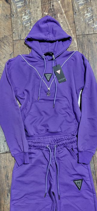 Fioletowy dres damski z kapturem bawełna premium najwyższa jakość  S