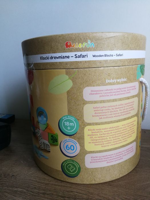 Nowe Klocki drewniane Elefun Safari wiaderko 60 element prezent 2025
