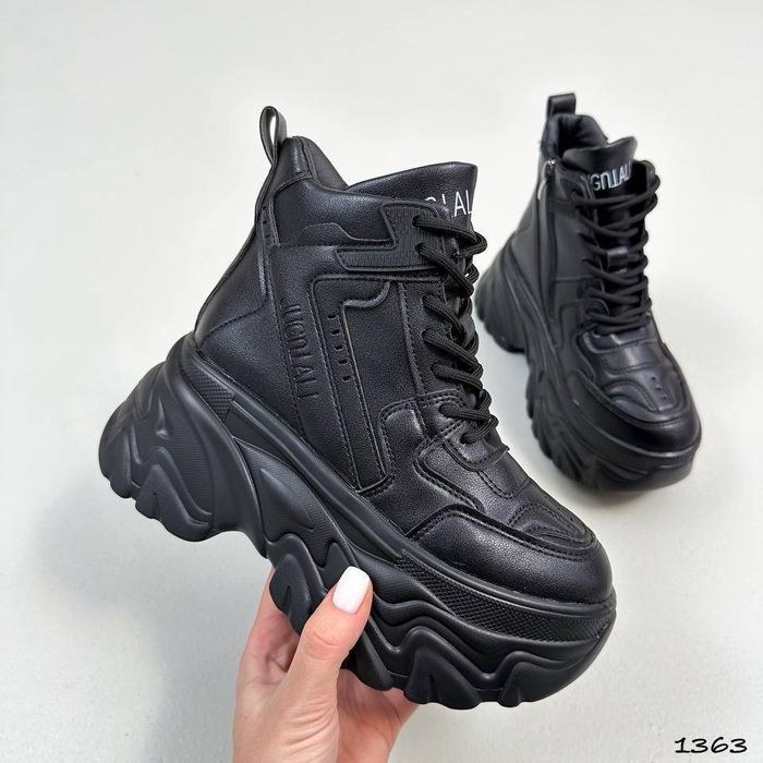 Кроссовки зимние на платформе черные и беж легусенькие