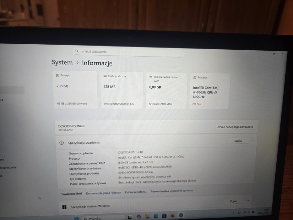 Thinkpad t590 i7 8665u 8gb
