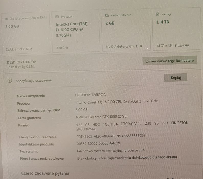 Komputer PC i3 / 8GB RAM / GTX 1050 / HDD 1TB + SSD / Markowe Podzespoły