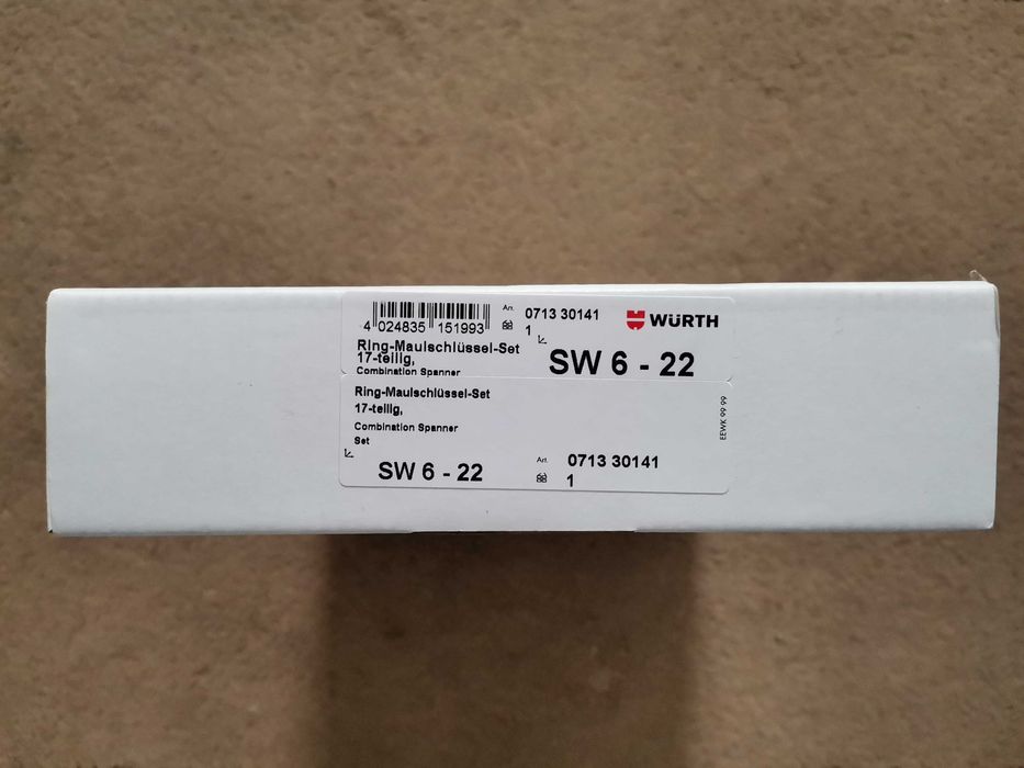 Wurth !!! Klucze płasko-oczkowe 6-22 - 17 kluczy !!! Nowe !!!