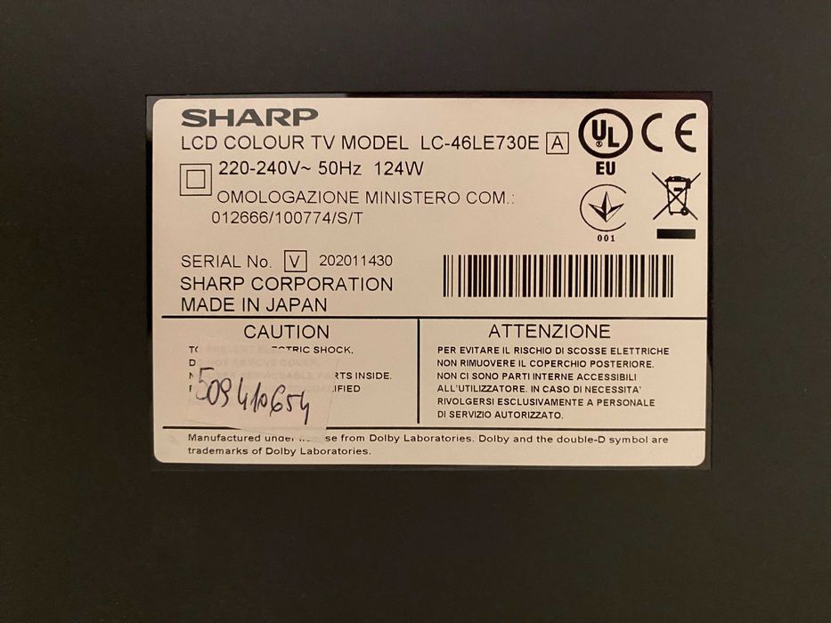Telewizor 46 cali SHARP LC-46LE730E + pilot - uszkodzony