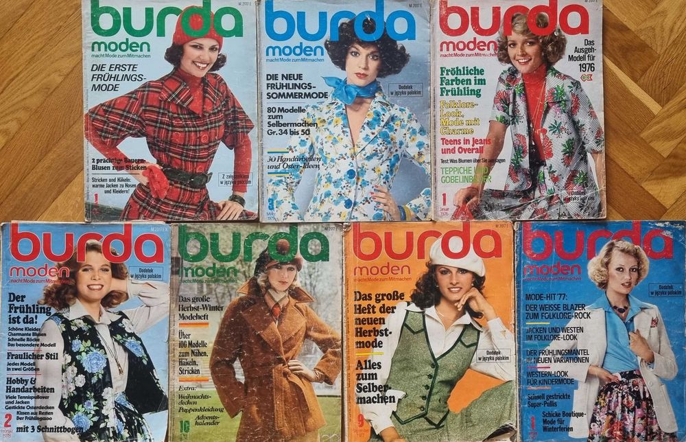 Burdy z lat 1970 z kompletnymi wykrojami