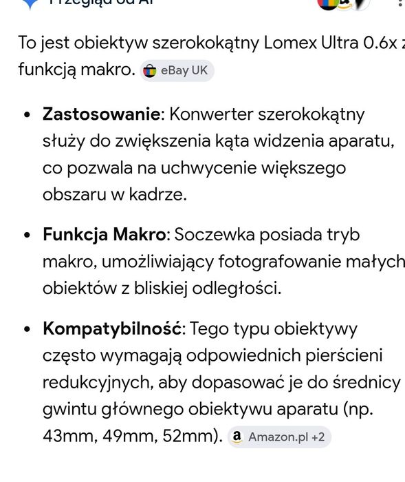 Obiektyw Lomex  z pokrowcem
