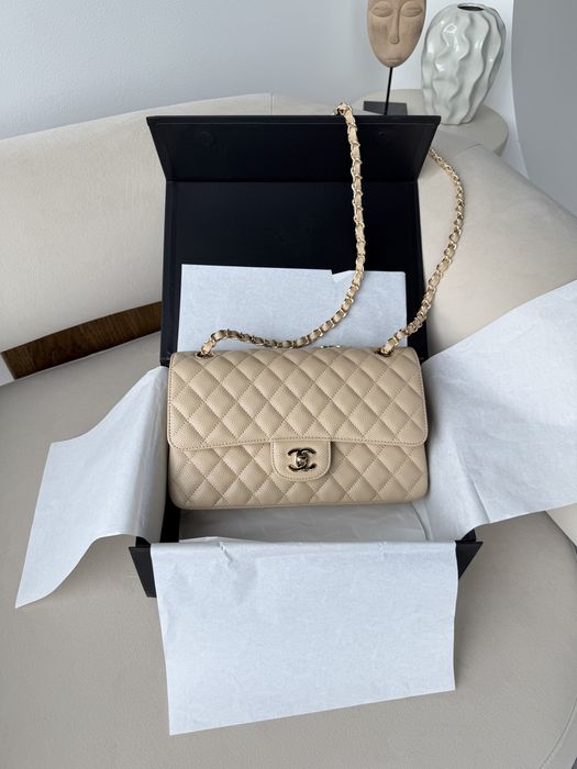 Сумка Chanel Classic Flap 25 см, беж / сумка Шанель 25 см ікра, бежева
