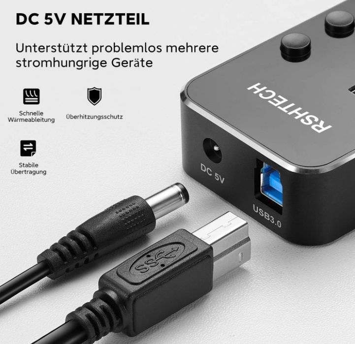 RSHTECH Hub USB 3.0 z 10W Zasilacz Aluminiowy 7 portów USB POWYSTAWOWY