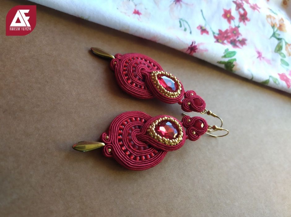 Kolczyki sutasz czerwone walentynki srebrne 925 soutache biżuteria