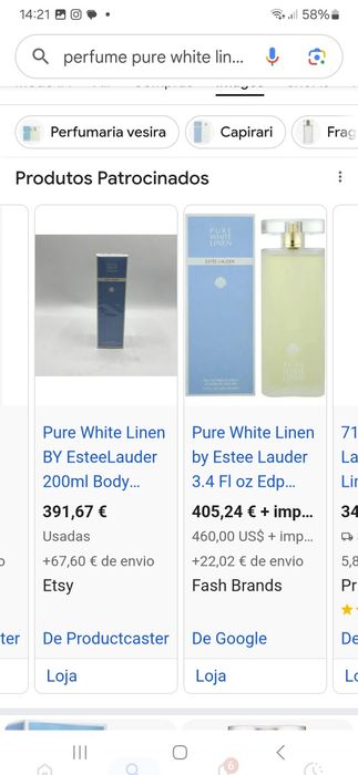 Perfume Estée Lauder pure white Lauder de 100ml perfume descontinuado,preço 140€