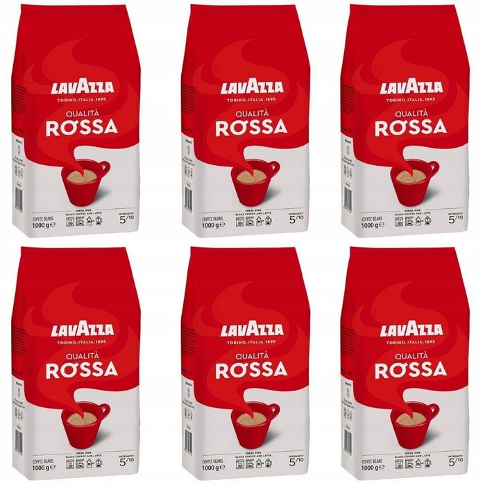 6x1KG Kawa Ziarnista LAVAZZA QUALITA ROSSA 6x1000G Oryginalna