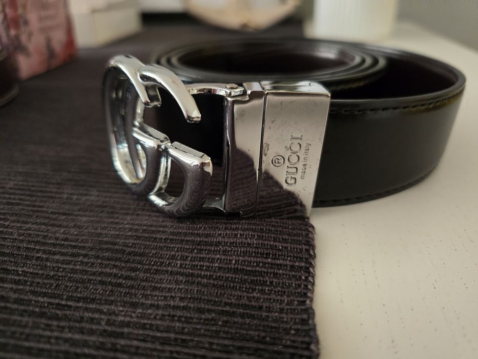 dwustronny skórzany pasek gucci brązowo czarny