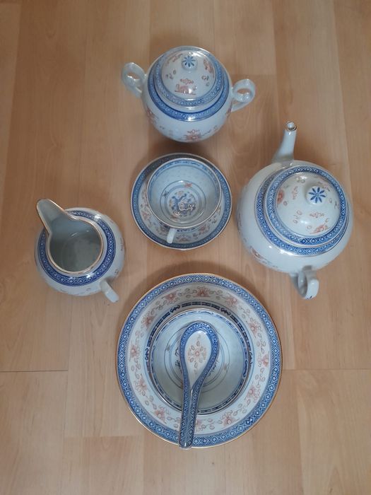 Servico de chá em porcelana chinesa bago de arroz