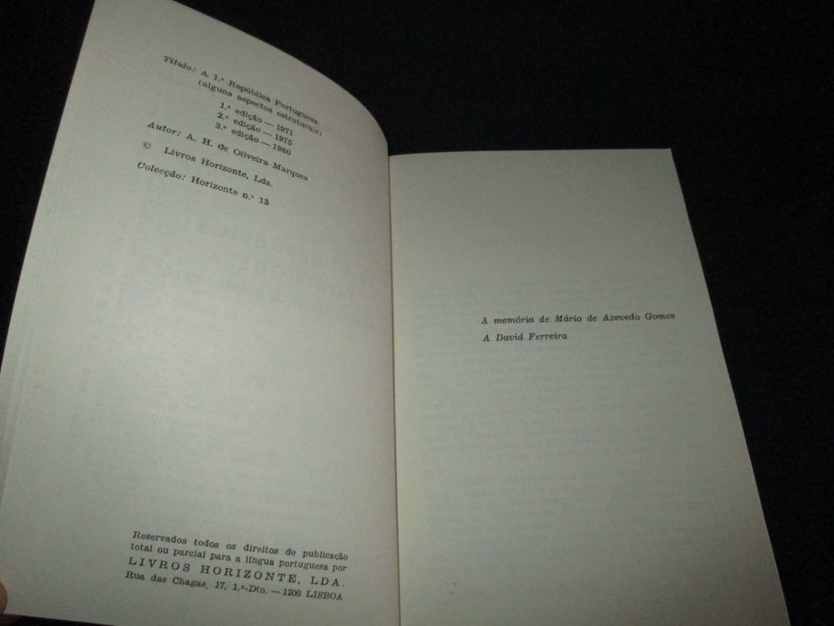 Livro A Primeira República Portuguesa alguns aspectos estruturais