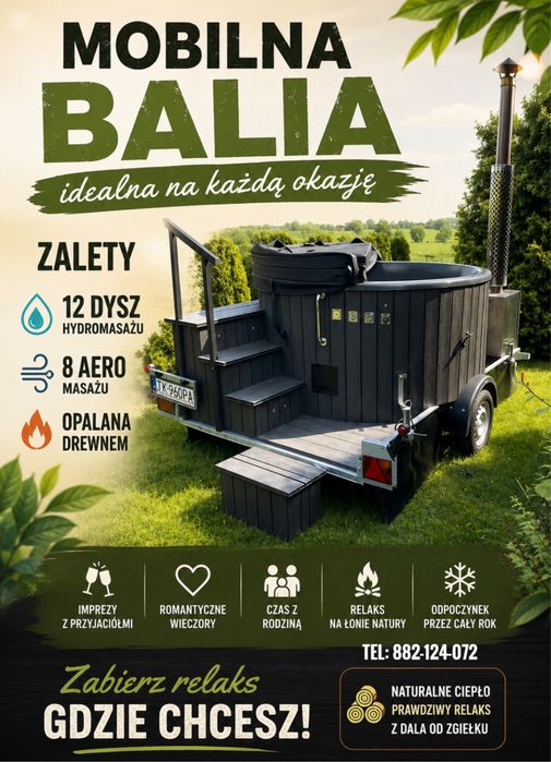Mobilna balia*jacuzzi*spa*balia*sauna*wynajem