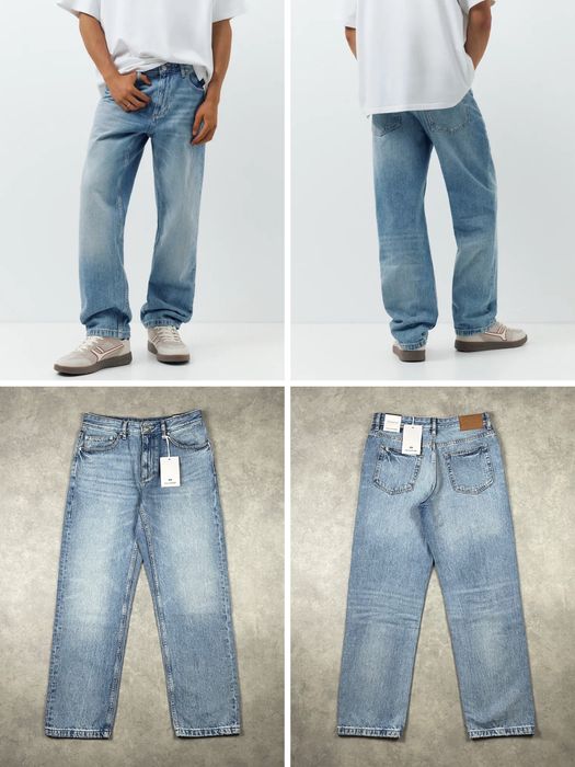Джинси PULL&BEAR Straight Fit Чоловічі Прямі Блакитні Сині Темно-сині На Осінь Нові