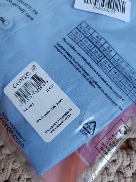 Koszula na krótki rękaw niebieska George back to school nowe 7/8 lat
