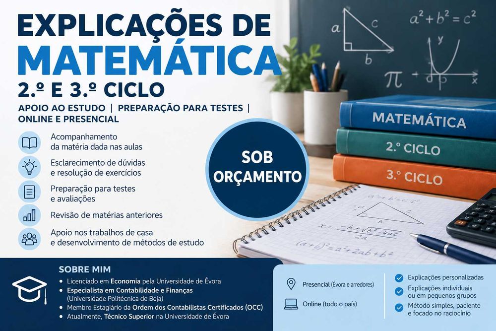 Explicações Matemática 2.º e 3.º Ciclo | Online e Presencial