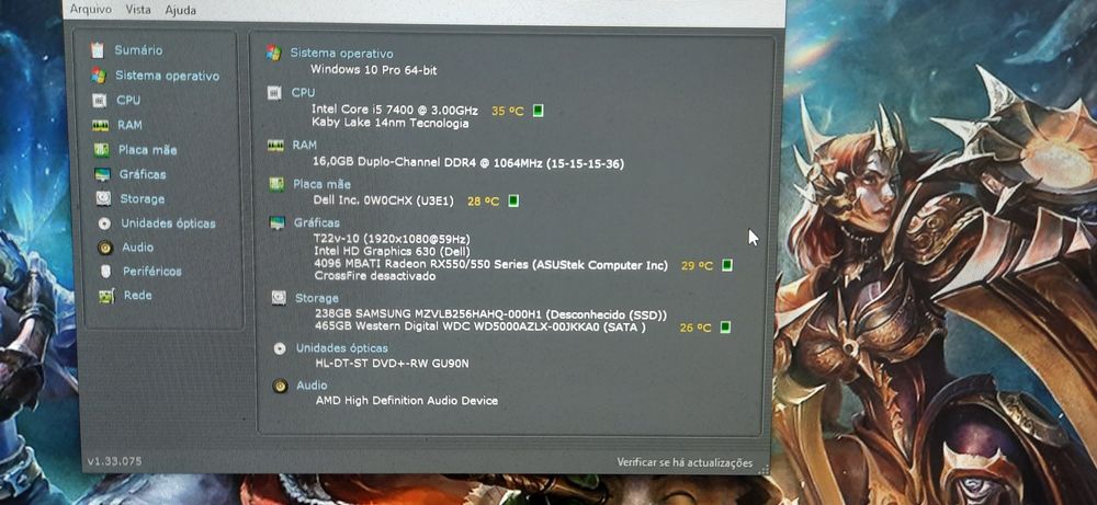 NF.42  Pç DELL LowGamer 7ªG|i5-7400-3.5G|16G|NVMe256+HD500|RX550-4G|5G+BT|W11
