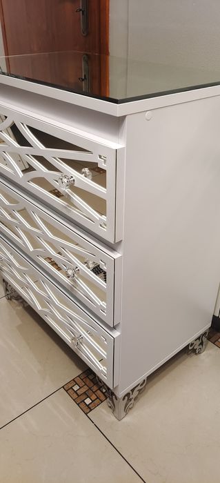 Komoda 70cm, 3 szuflady, Glamour, biała/czarna