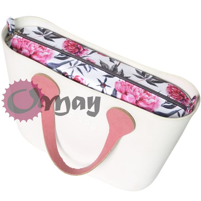 organizer OBAG MINI piwonie róż grafit 2 kieszenie wkład OMAY