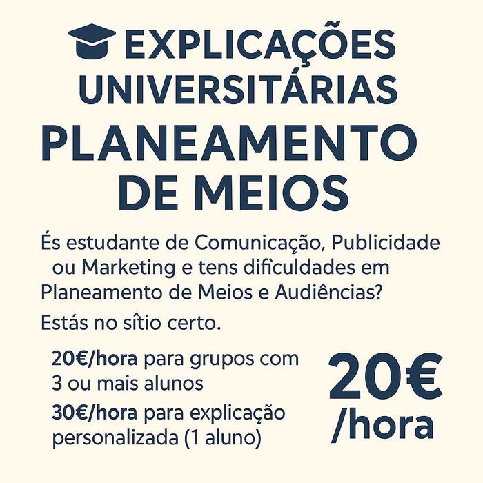 Explicações de Planeamento de Meios e Audiências (Nível Universitário)