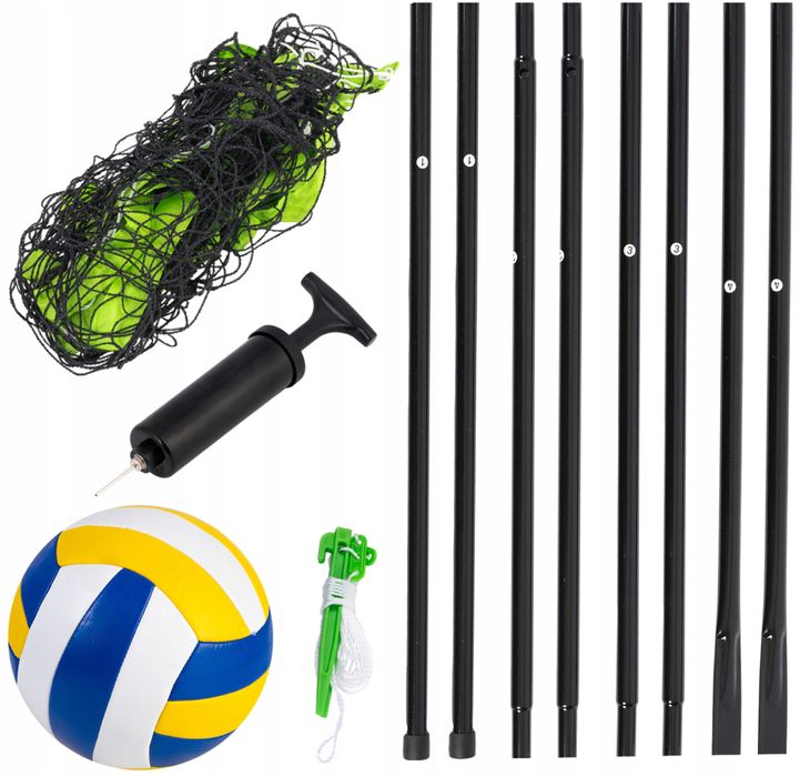Zestaw do Siatkówki Badmintona Siatka Piłka Pompka 570 cm Mocny Stelaż