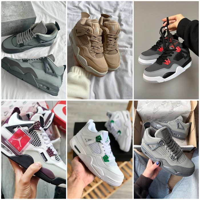 р36-45 Кросівки Nike Air Jordan 4 Retro Grey White Black Blue Pink