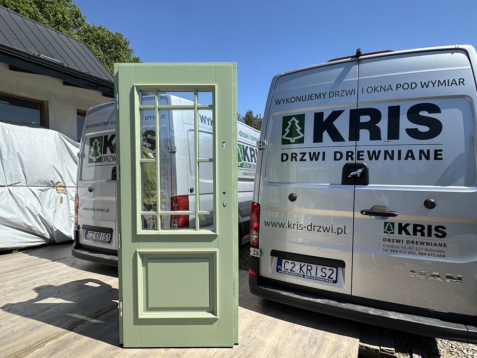 Drzwi zewnętrzne drewniane zielone Angielskie Na każdy Wymiar MONTAŻ