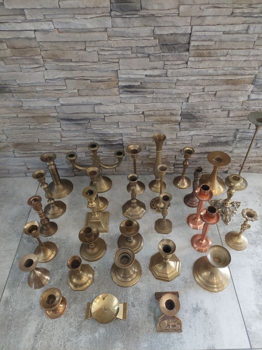 Świecznik mosiężny, lichtarz, ciekawy okaz