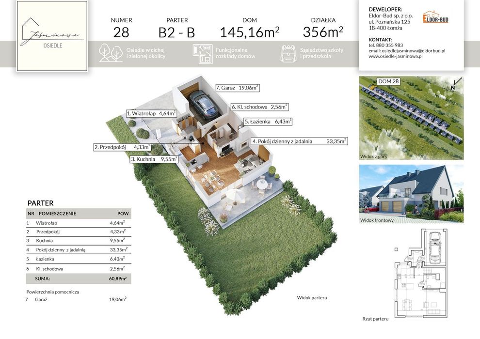 Dom z garażem przy szkole w spokojnej okolicy 145,16m2, działka 356m2