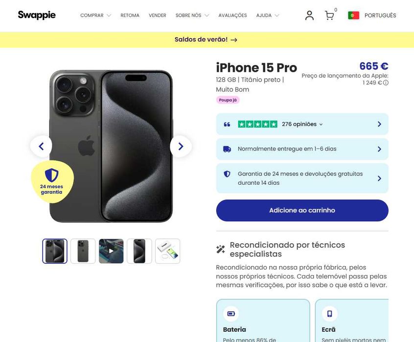 iPhone 15 Pro 128Gb como Novo (Garantia de 6 meses)