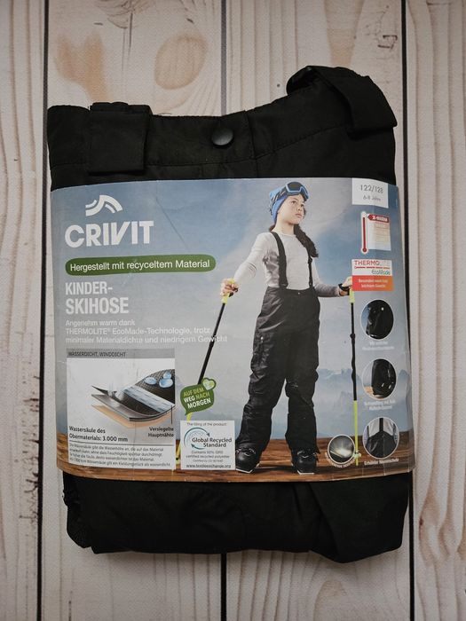 Crivit 122/128 штани лижні дитячі чорні зимові термо комбінезон